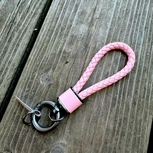 Pink Leather Braided Keychain